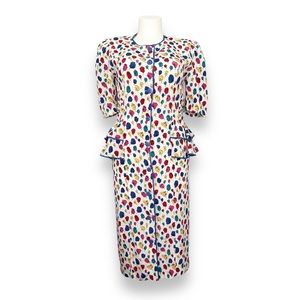 VTG 80s Floral Tulip Peplum Sheath Dress